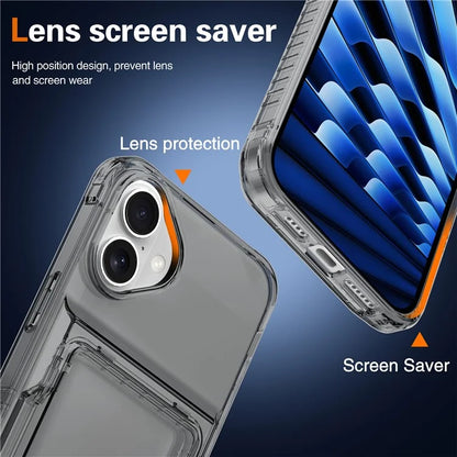 For iPhone 16 Plus Case PC+TPU Clear Phone Cover Card Holder Kickstand Black