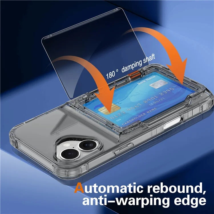 For iPhone 16 Case PC+TPU Phone Cover with Flip Kickstand Card Holder Black