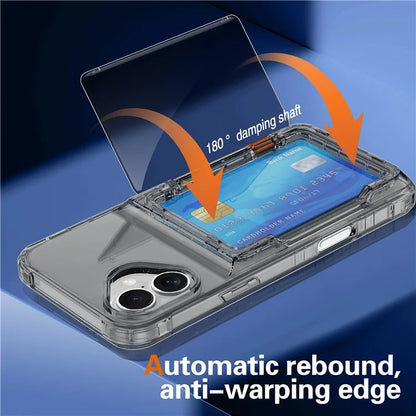 For iPhone 16 Case PC+TPU Phone Cover with Flip Kickstand Card Holder Black