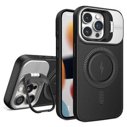 For iPhone 13 Pro Max Magnetic Case PC+TPU Phone Cover with Lens Frame Kickstand
