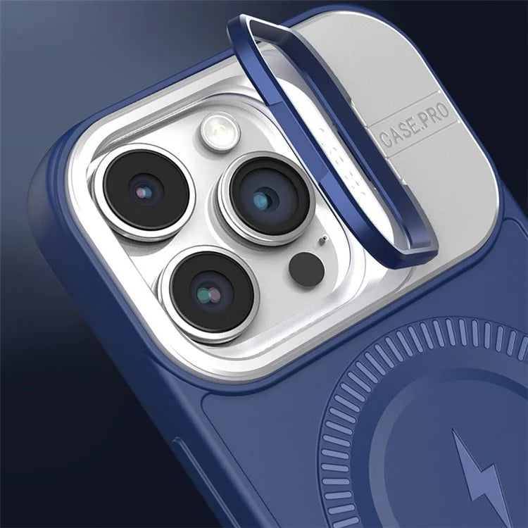 For iPhone 13 Pro Max Magnetic Case PC+TPU Phone Cover with Lens Frame Kickstand