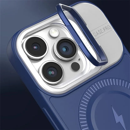 For iPhone 13 Pro Max Magnetic Case PC+TPU Phone Cover with Lens Frame Kickstand