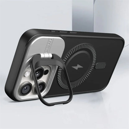 For iPhone 13 Pro Max Magnetic Case PC+TPU Phone Cover with Lens Frame Kickstand