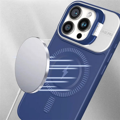 For iPhone 13 Pro Max Magnetic Case PC+TPU Phone Cover with Lens Frame Kickstand