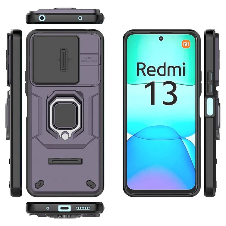 For Xiaomi Redmi 13 4G Case Camshield Kickstand PC+TPU Phone Cover