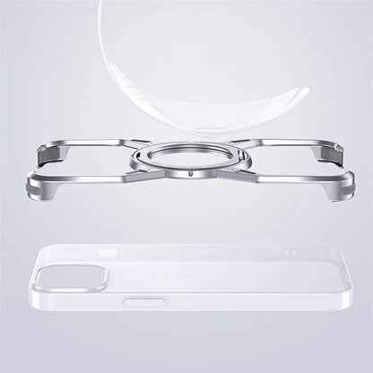 For iPhone 15 / 14 / 13 Bumper Case Frameless Aluminum Alloy Kickstand Phone Cover