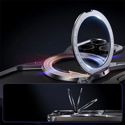 For iPhone 15 / 14 / 13 Bumper Case Frameless Aluminum Alloy Kickstand Phone Cover