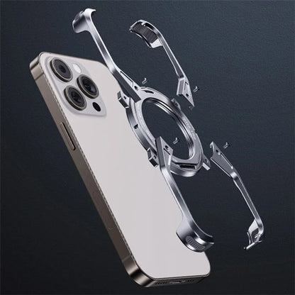 For iPhone 15 / 14 / 13 Bumper Case Frameless Aluminum Alloy Kickstand Phone Cover