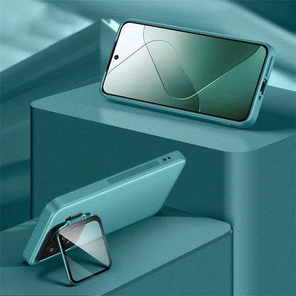 For Xiaomi 14 Case Metal Lens Frame Kickstand TPU+PC Magnetic Phone Cover