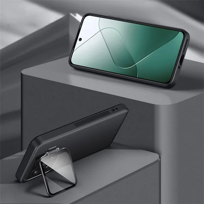 For Xiaomi 14 Case Metal Lens Frame Kickstand TPU+PC Magnetic Phone Cover