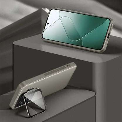 For Xiaomi 14 Case Metal Lens Frame Kickstand TPU+PC Magnetic Phone Cover