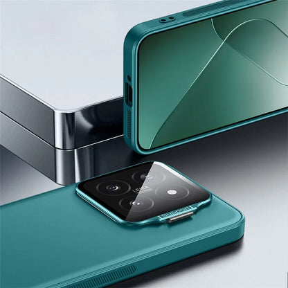 For Xiaomi 14 Case Metal Lens Frame Kickstand TPU+PC Magnetic Phone Cover