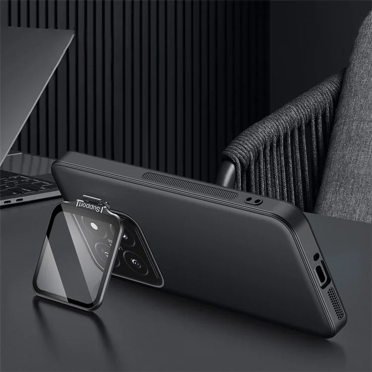 For Xiaomi 14 Case Metal Lens Frame Kickstand TPU+PC Magnetic Phone Cover