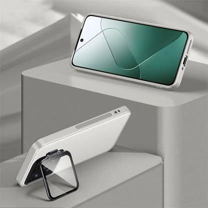For Xiaomi 14 Case Metal Lens Frame Kickstand TPU+PC Magnetic Phone Cover