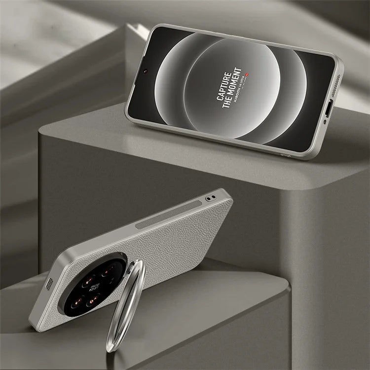 For Xiaomi 14 Ultra Case with Lens Frame Kickstand PU Leather+TPU+PC Magnetic Phone Cover