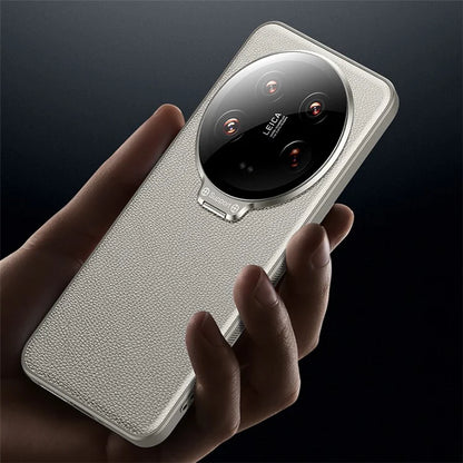 For Xiaomi 14 Ultra Case with Lens Frame Kickstand PU Leather+TPU+PC Magnetic Phone Cover