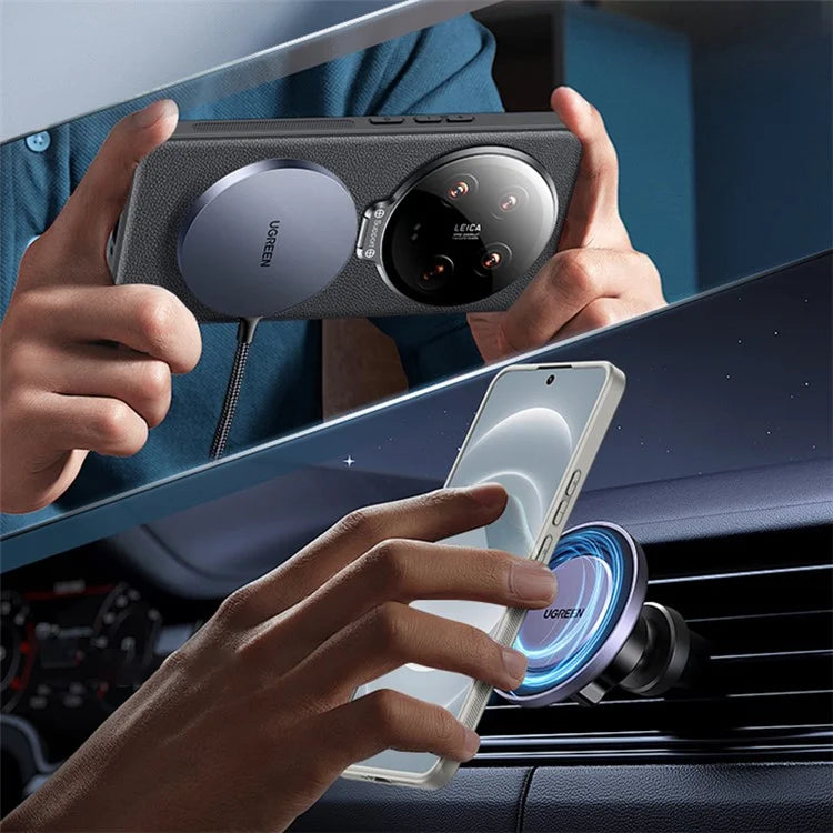 For Xiaomi 14 Ultra Case with Lens Frame Kickstand PU Leather+TPU+PC Magnetic Phone Cover