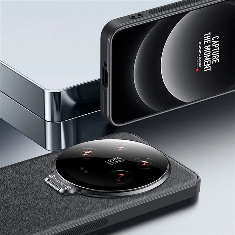 For Xiaomi 14 Ultra Case with Lens Frame Kickstand PU Leather+TPU+PC Magnetic Phone Cover