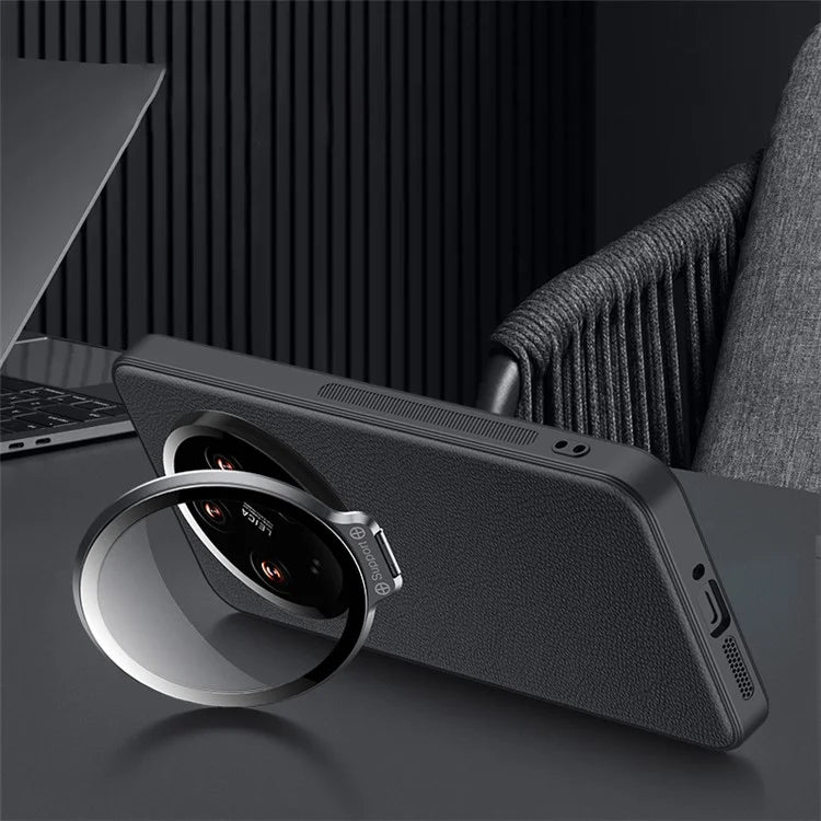 For Xiaomi 14 Ultra Case with Lens Frame Kickstand PU Leather+TPU+PC Magnetic Phone Cover