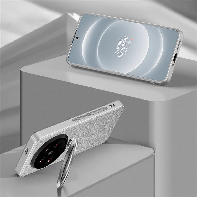 For Xiaomi 14 Ultra Case with Lens Frame Kickstand PU Leather+TPU+PC Magnetic Phone Cover