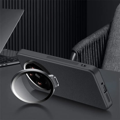 For Xiaomi 14 Ultra Case with Lens Frame Kickstand PU Leather+TPU+PC Magnetic Phone Cover