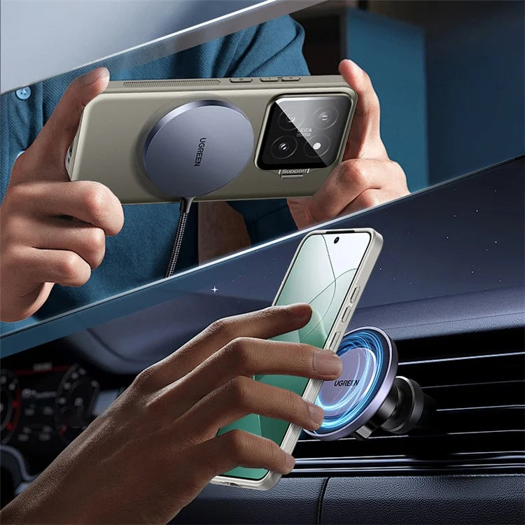 For Xiaomi 14 Pro Magnetic Case TPU+PC Phone Cover with Metal Lens Frame Kickstand