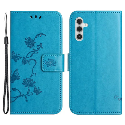 For Samsung Galaxy S24 FE Case Leather Phone Cover Butterfly Flower Pattern