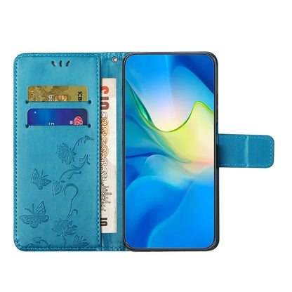 For Samsung Galaxy S24 FE Case Leather Phone Cover Butterfly Flower Pattern