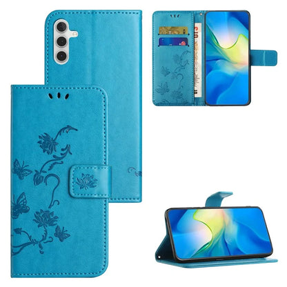 For Samsung Galaxy S24 FE Case Leather Phone Cover Butterfly Flower Pattern