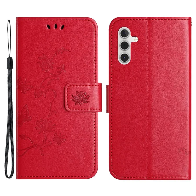 For Samsung Galaxy S24 FE Case Leather Phone Cover Butterfly Flower Pattern