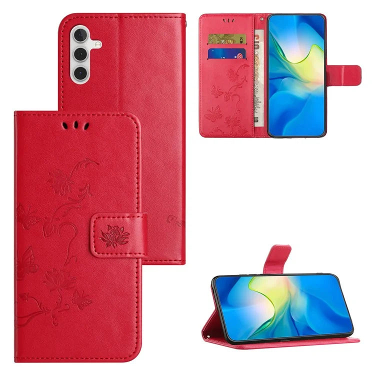 For Samsung Galaxy S24 FE Case Leather Phone Cover Butterfly Flower Pattern