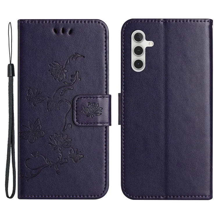For Samsung Galaxy S24 FE Case Leather Phone Cover Butterfly Flower Pattern