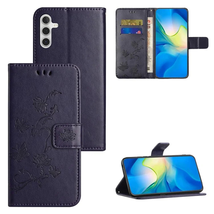 For Samsung Galaxy S24 FE Case Leather Phone Cover Butterfly Flower Pattern