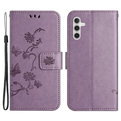 For Samsung Galaxy S24 FE Case Leather Phone Cover Butterfly Flower Pattern