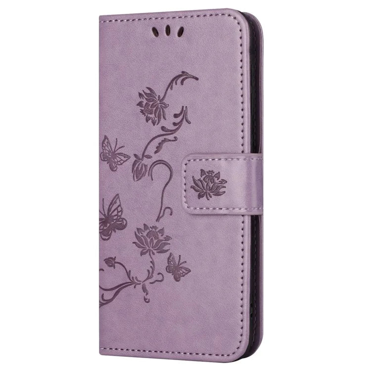 For Samsung Galaxy S24 FE Case Leather Phone Cover Butterfly Flower Pattern