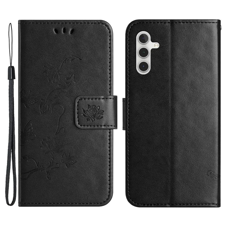For Samsung Galaxy S24 FE Case Leather Phone Cover Butterfly Flower Pattern