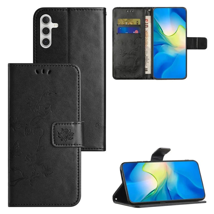For Samsung Galaxy S24 FE Case Leather Phone Cover Butterfly Flower Pattern