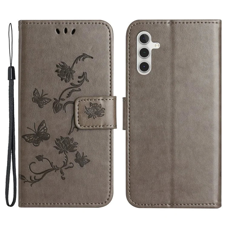For Samsung Galaxy S24 FE Case Leather Phone Cover Butterfly Flower Pattern
