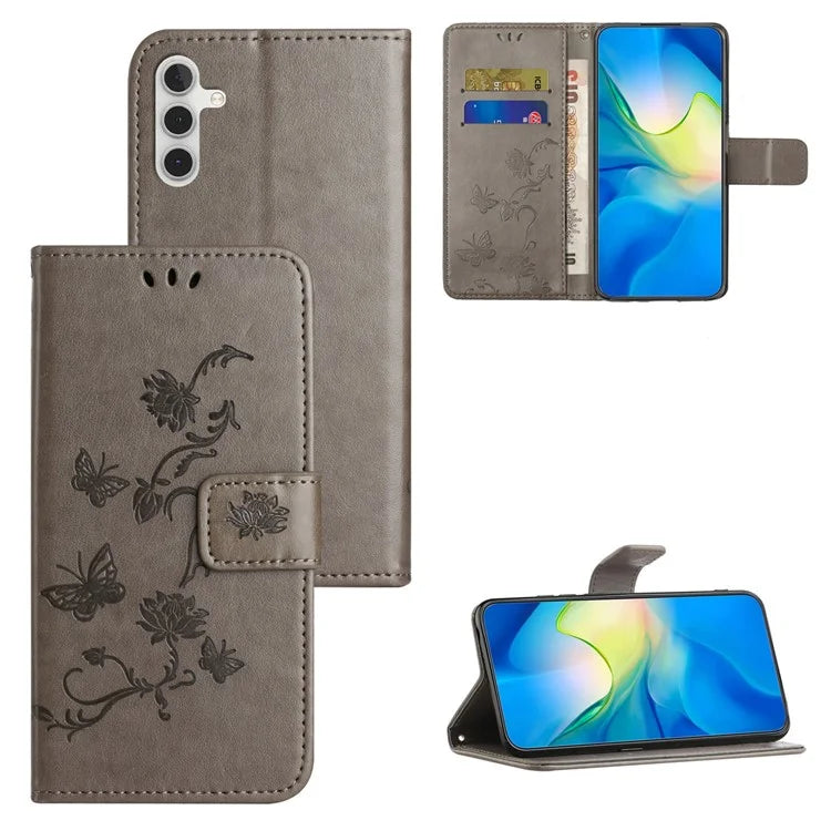 For Samsung Galaxy S24 FE Case Leather Phone Cover Butterfly Flower Pattern