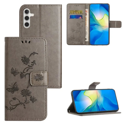 For Samsung Galaxy S24 FE Case Leather Phone Cover Butterfly Flower Pattern