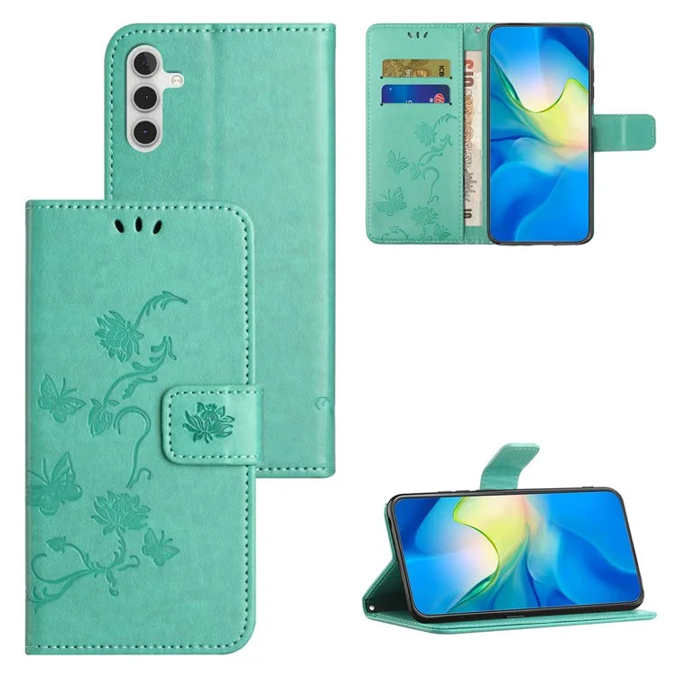 For Samsung Galaxy S24 FE Case Leather Phone Cover Butterfly Flower Pattern