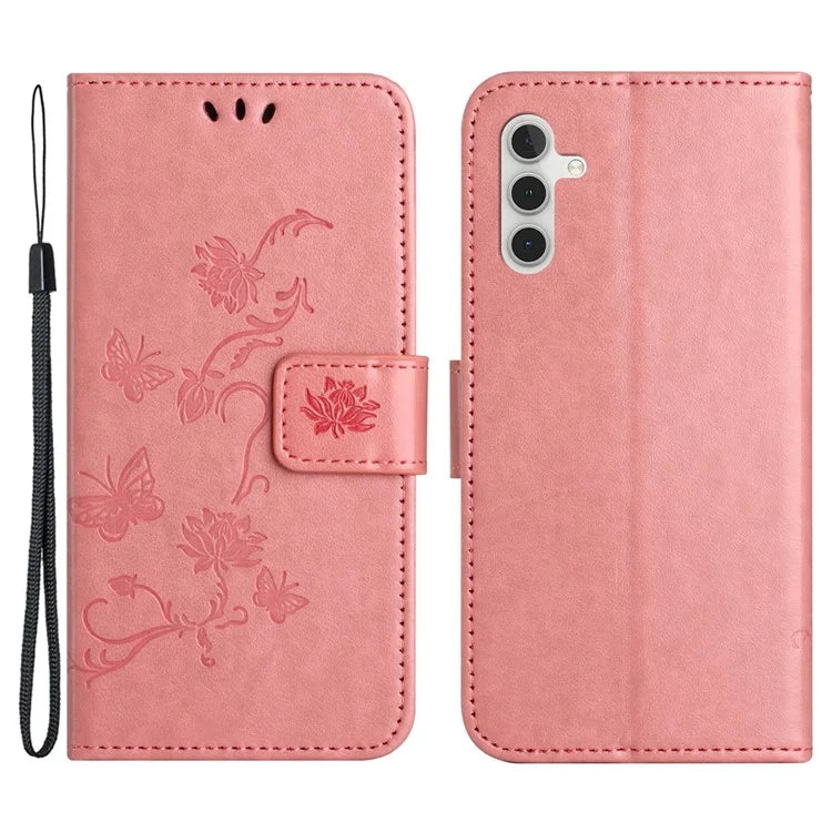 For Samsung Galaxy S24 FE Case Leather Phone Cover Butterfly Flower Pattern