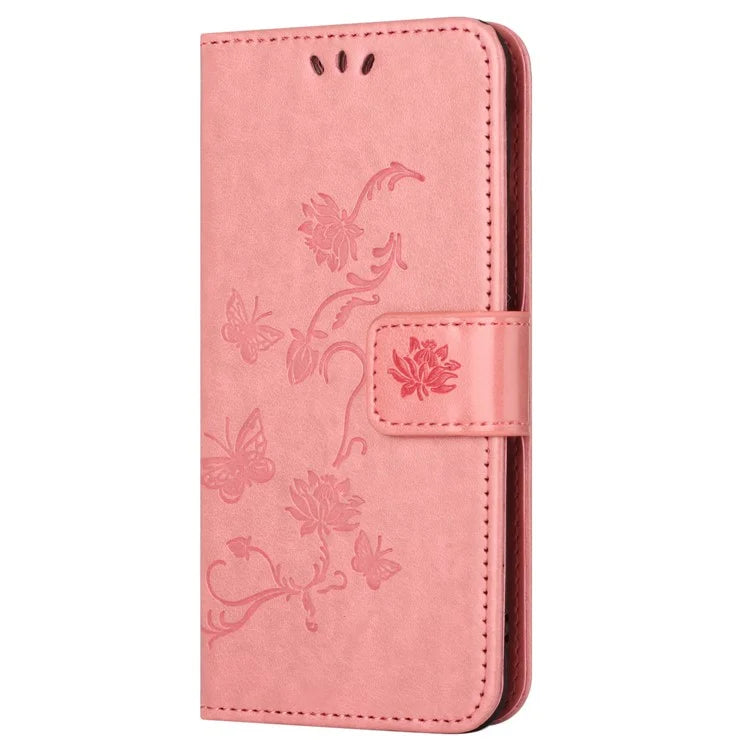 For Samsung Galaxy S24 FE Case Leather Phone Cover Butterfly Flower Pattern