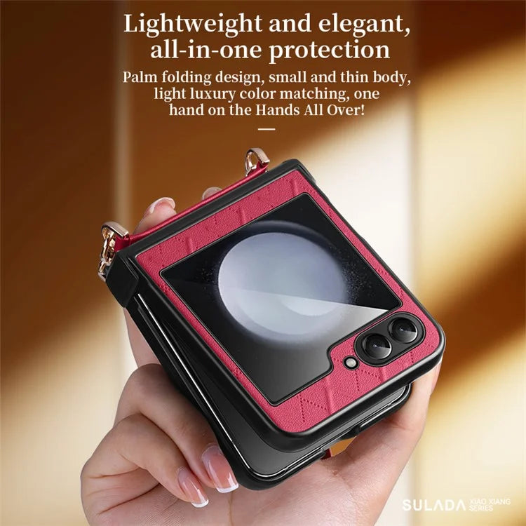 SULADA For Samsung Galaxy Z Flip6 5G Case Rhombus Leather+PC Phone Cover with Shoulder Strap