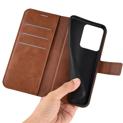 For Xiaomi Redmi Note 13R 5G / Redmi 13 4G / Poco M6 4G Wallet Case Leather Phone Cover Calf Texture