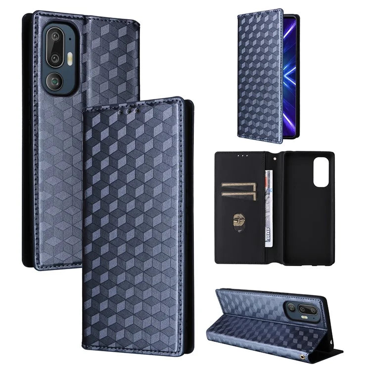 For HTC U24 Pro 5G Case Leather Wallet Stand Phone Cover Rhombus Pattern
