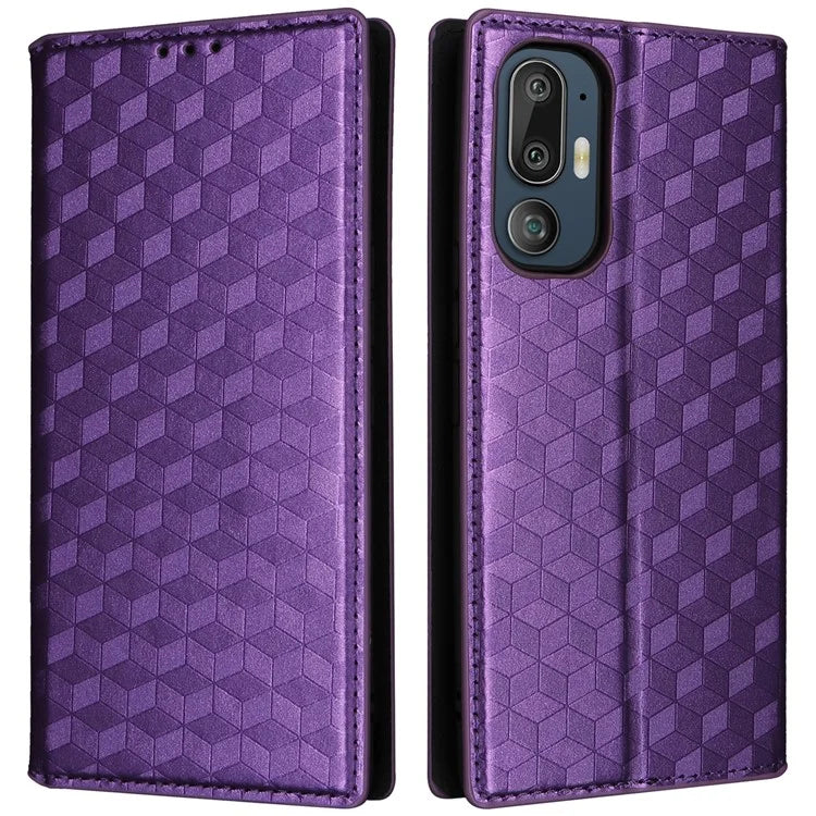 For HTC U24 Pro 5G Case Leather Wallet Stand Phone Cover Rhombus Pattern