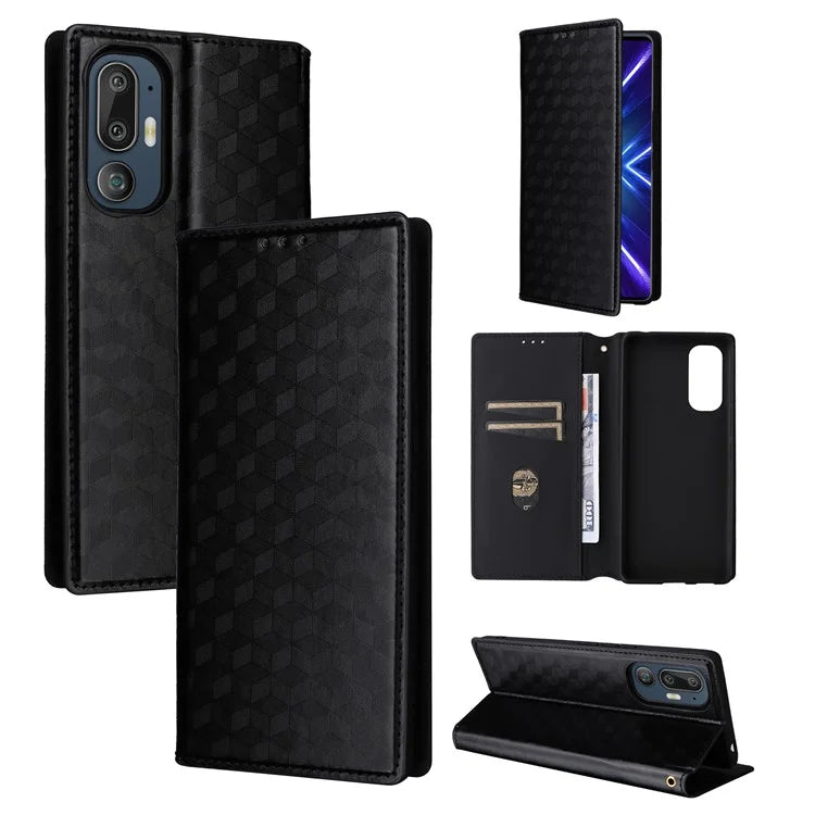 For HTC U24 Pro 5G Case Leather Wallet Stand Phone Cover Rhombus Pattern