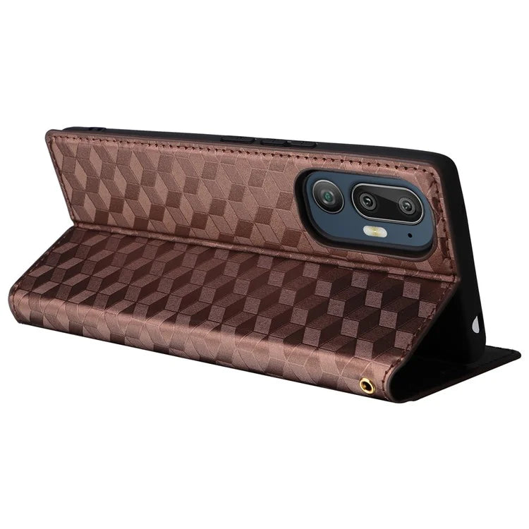 For HTC U24 Pro 5G Case Leather Wallet Stand Phone Cover Rhombus Pattern