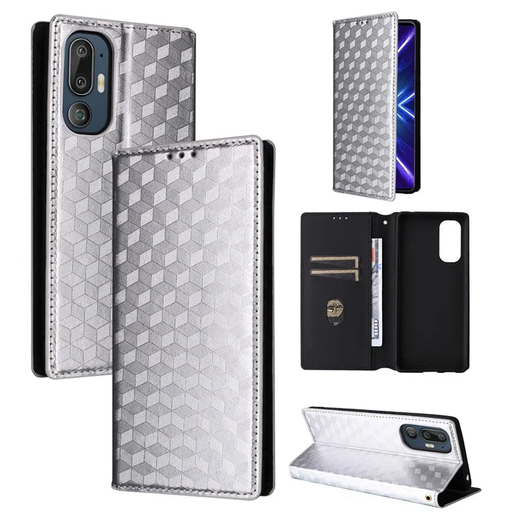 For HTC U24 Pro 5G Case Leather Wallet Stand Phone Cover Rhombus Pattern